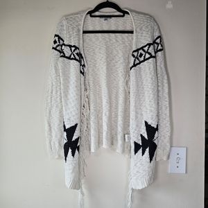 Olivia Sky Long Sleeve Aztec Boho Black/Ivory Open Front Cardigan -Size: Small
